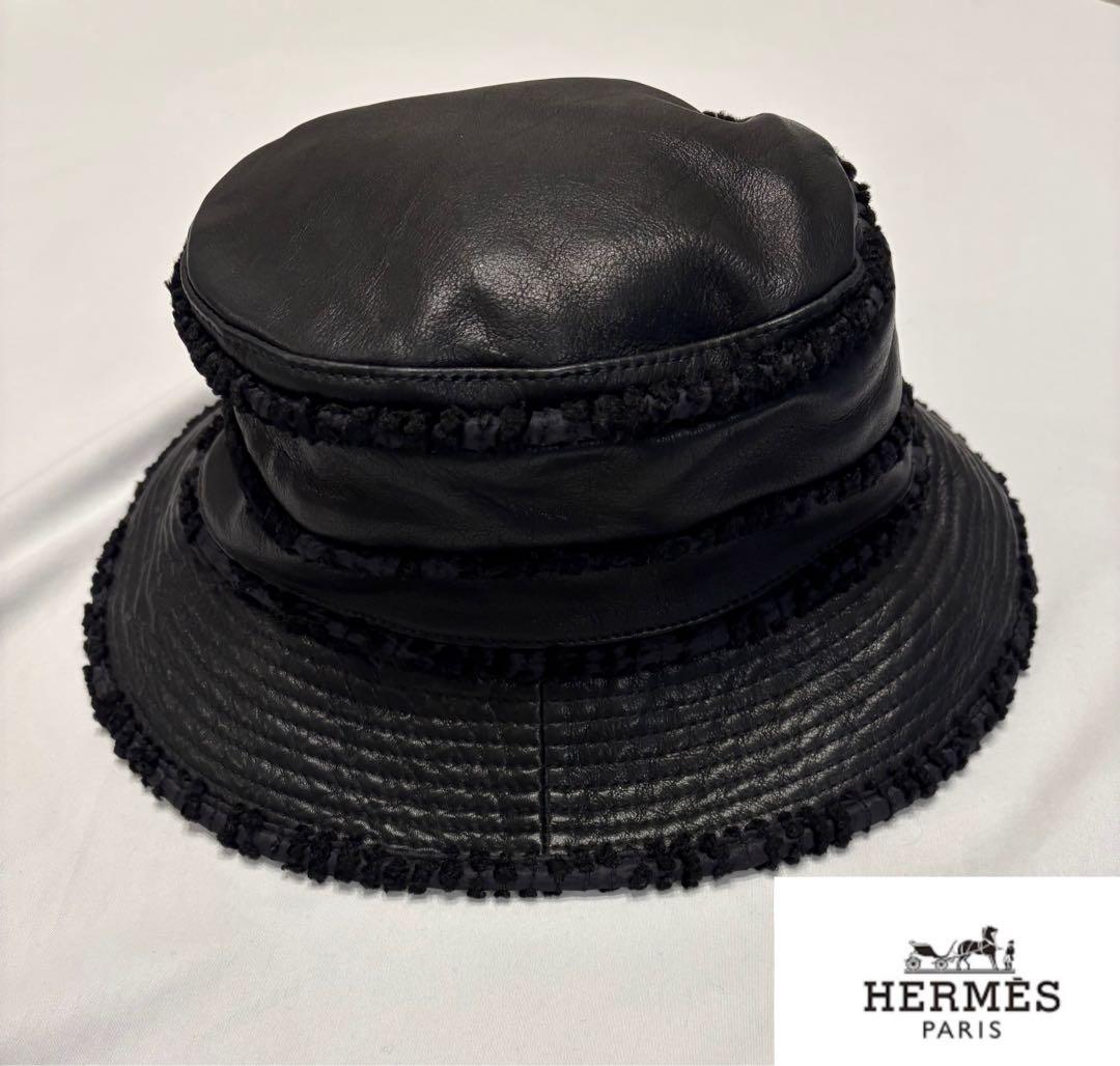 良品☆エルメス モッチ バケットハット 牛革 帽子 ハット レザー