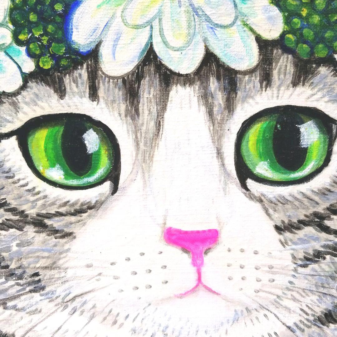 油絵専用花冠の猫サバトラ白ちゃん