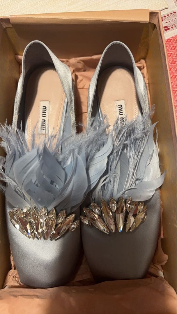 miumiu 羽根付きシューズ miu miu（ミュウミュウ） レースアップシューズ 5E964D B4L レディース