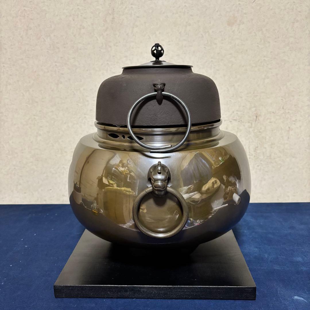 風炉/茶釜/電熱器/唐銅鬼面風炉釜/野々田製電熱器/敷板/茶道具/お点前