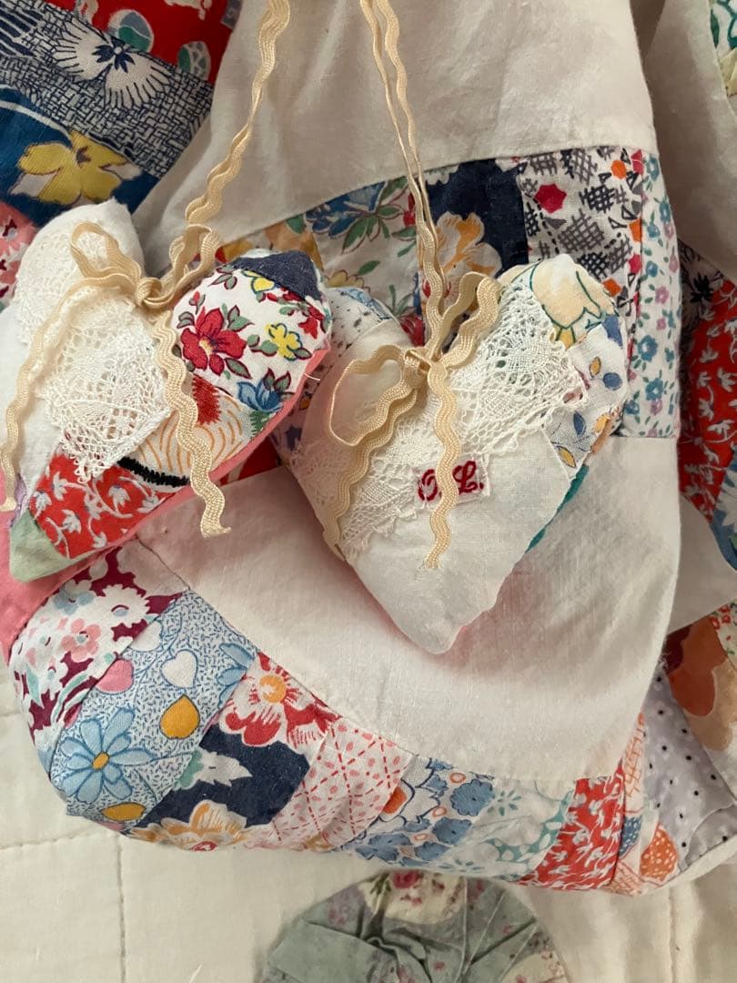 アンティークキルトトップ ダブルウエディング グラニーバッグ リメイク