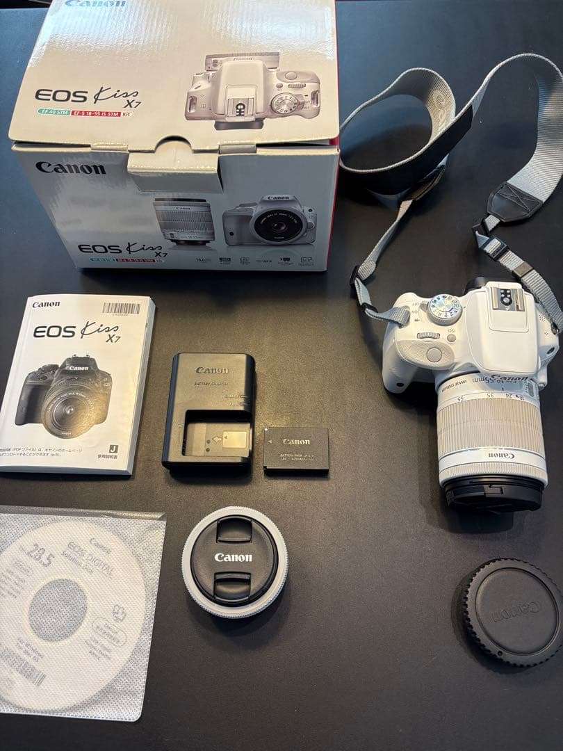Canon EOS Kiss X7 ホワイト 箱付き EOS キヤノン デジタル一眼 CANON Kiss X7 ホワイト ダブルズーム 中古