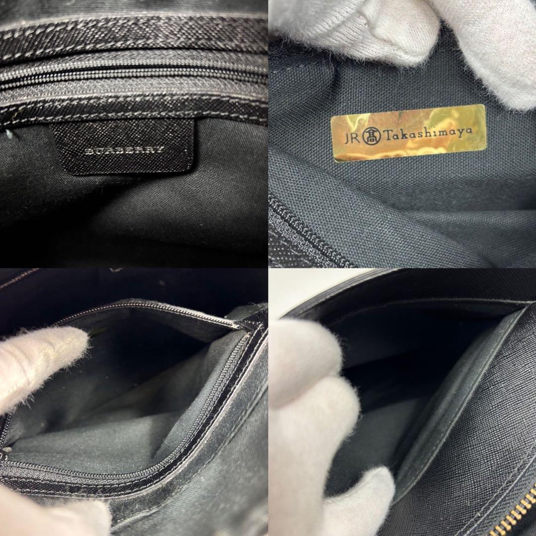 極美品 バーバリー ハンドバッグ キャンバス 革 スクエア ロゴエンボス