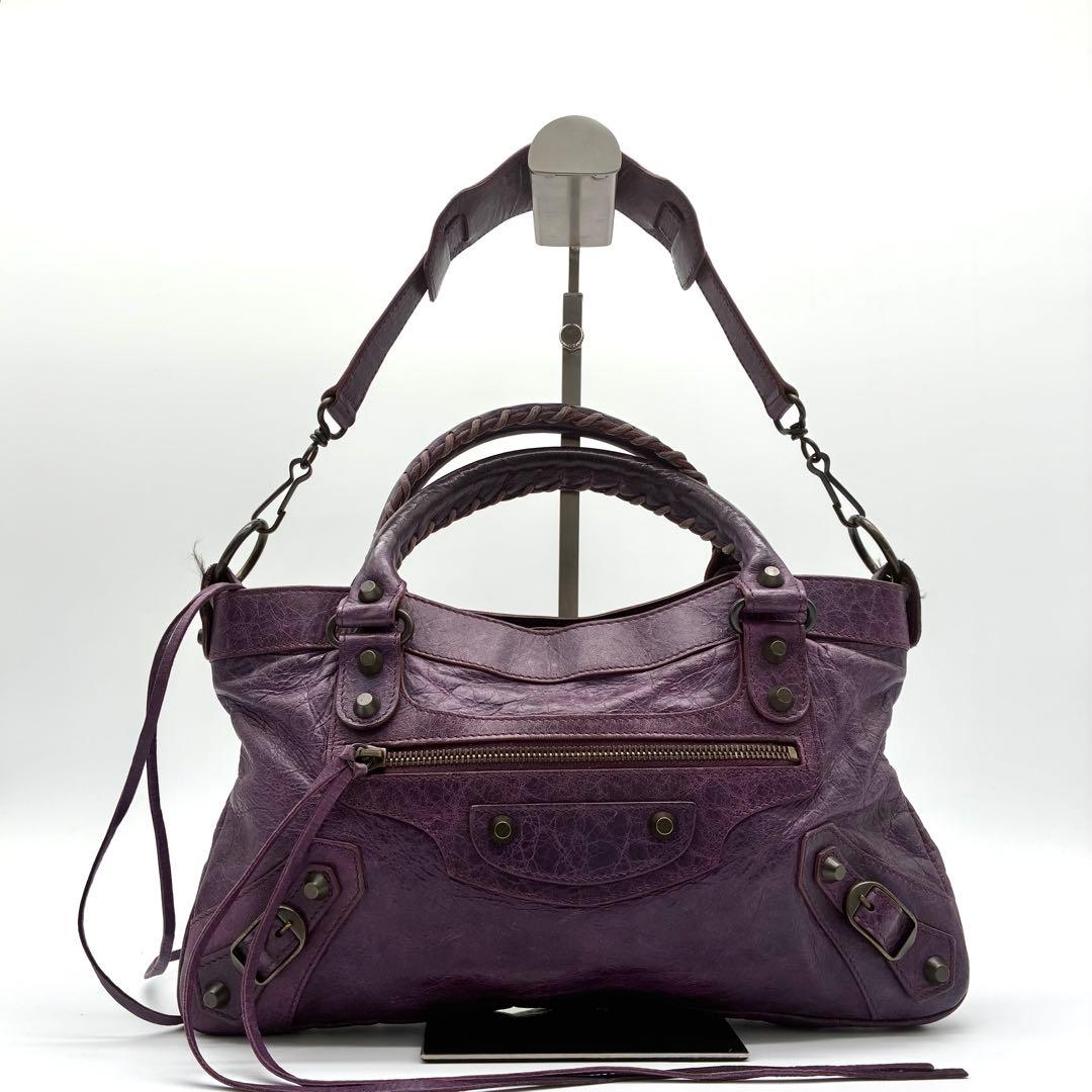 希少 BALENCIAGA ザ・ファースト 2way ハンドバッグ パープル バレンシアガザ ファースト パープル レディース カーフ 2WAYバッグ