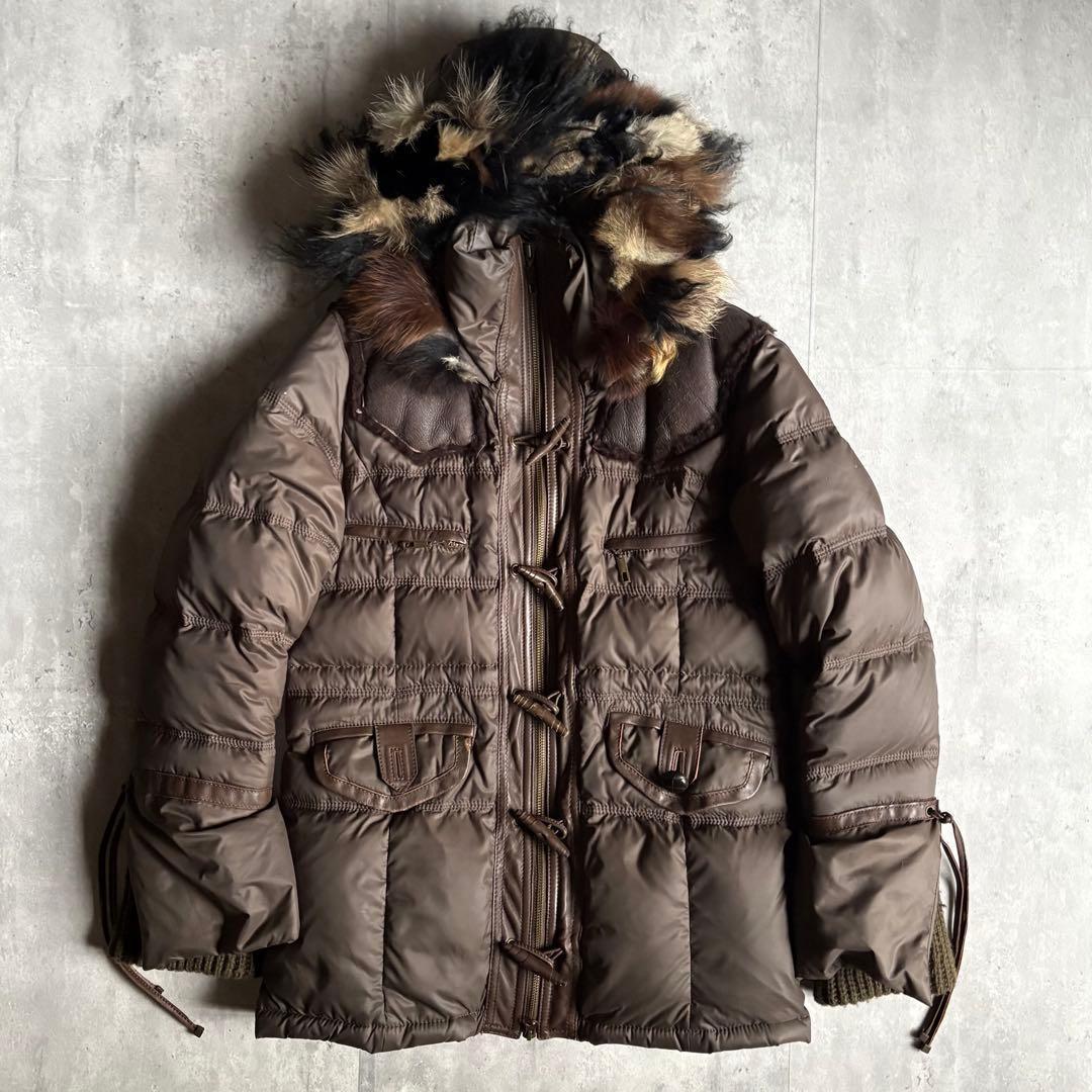 00s archive】リアルファー付き ダウンジャケット 本革 y2k - メルカリ