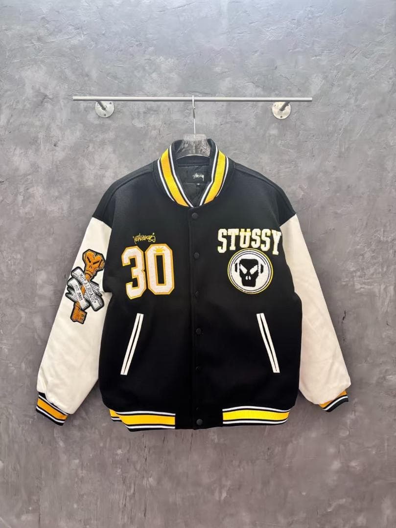 STÜSSY スタジャン ブラック/ホワイト Lサイズ 中古・古着通販】stussy (ステューシー) スタジャン ブラック サイズ