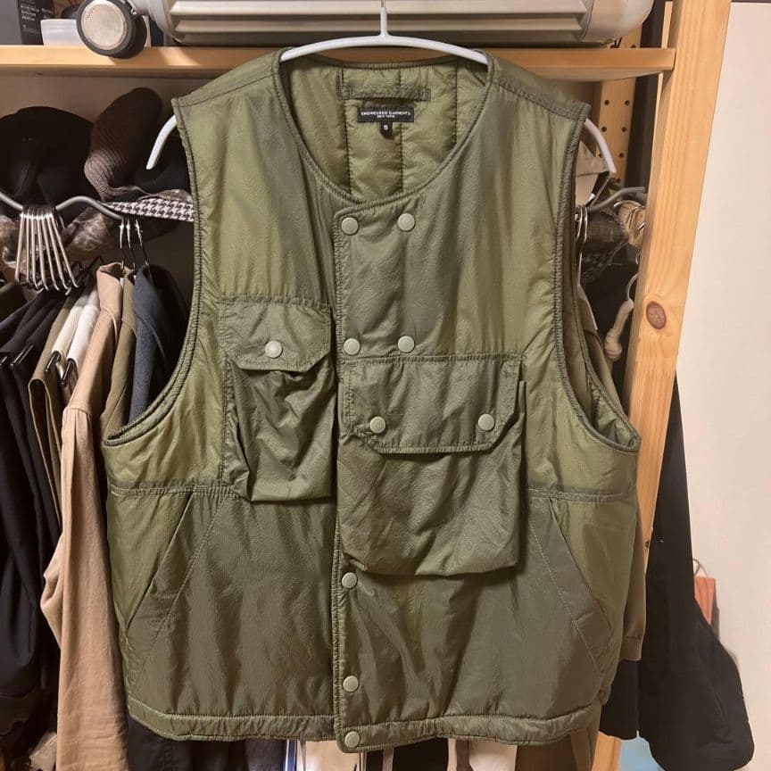 トップス Engineered Garments Cover Vest Ripstop Engineered Garments Cover Vest Olive Cotton Ripstop - Made in USA