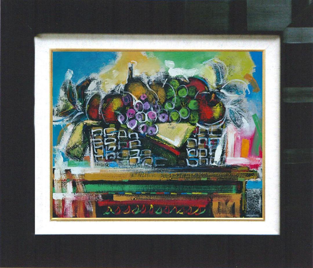 メルカリ絵画絵額付き (白）油絵uF6-061604静物 果物ポット