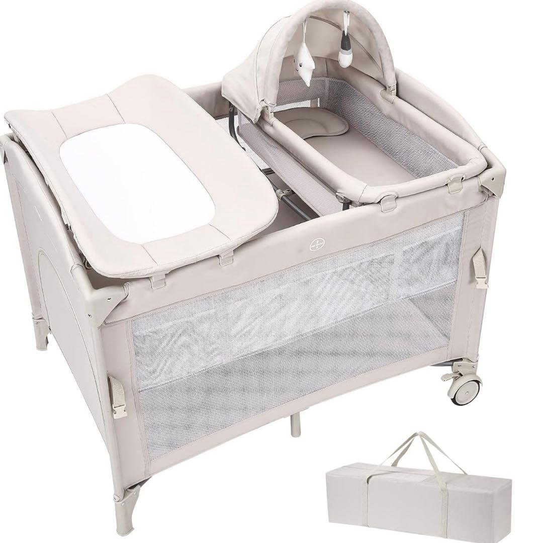 【Thinkmax】折り畳み式ベビーベッド／ゆりかご、おむつ替え台付き Thinkmax ベビーベッド 折りたたみ 添い寝 揺りかご おむつ交換台 長く