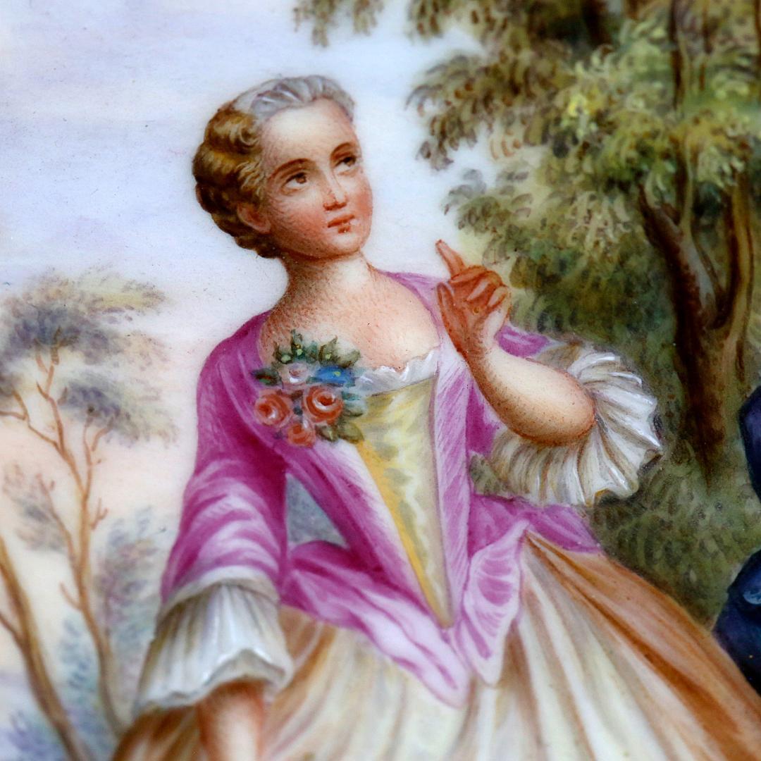 マイセン 忘れな草 透かし彫 恋人 ワトー風 飾り皿 ボタン剣 額装 19