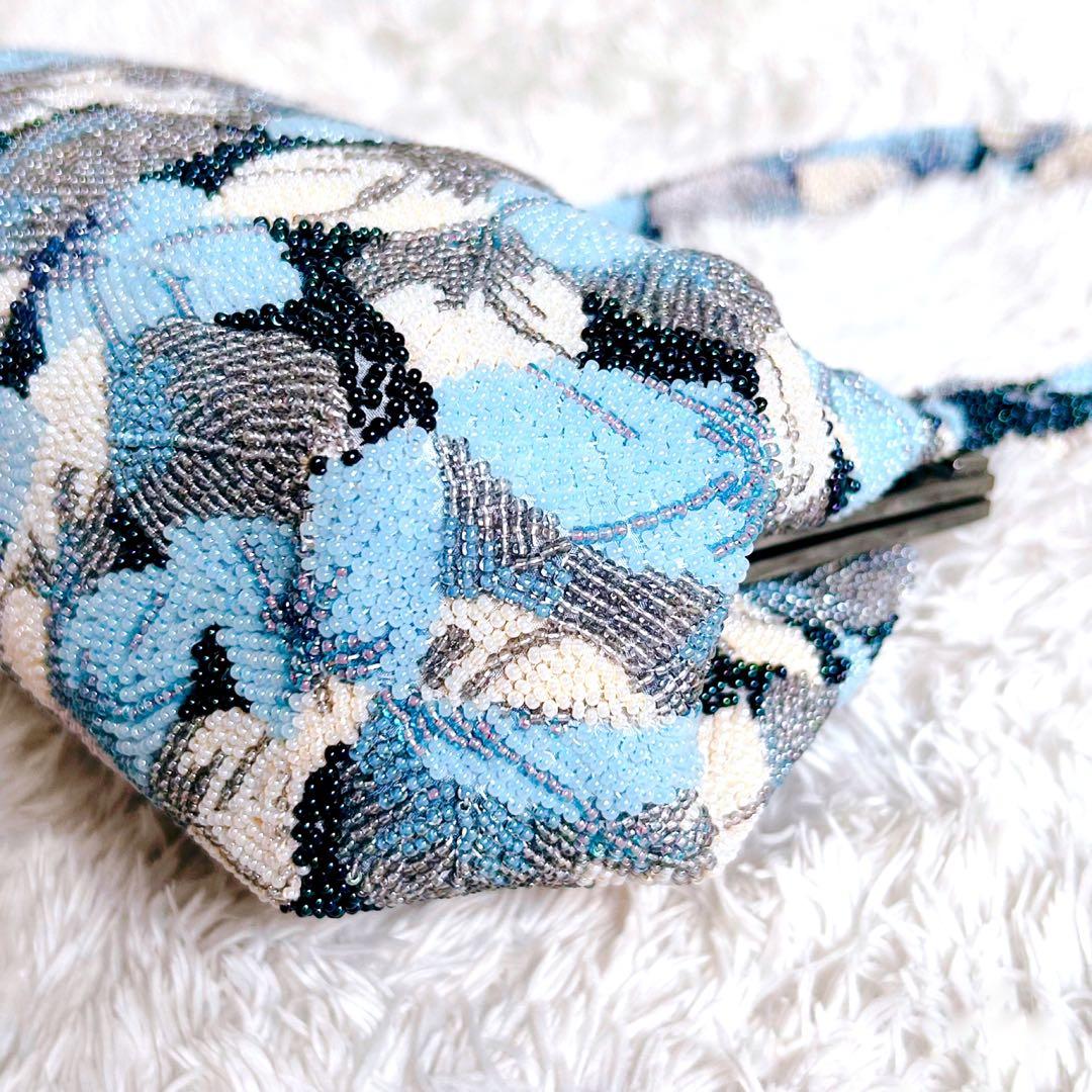 ビーズバッグ ハンドバッグ 手刺繍 葉っぱ 和装 レトロ ヴィンテージ