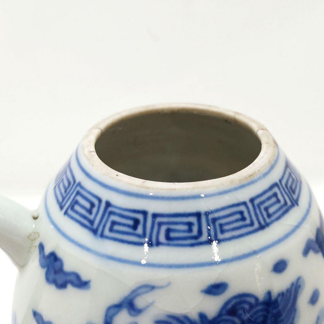 Y2466 清代唐物 新渡 古染付龍細密絵付急須 水注 萬歴年製 ma ten