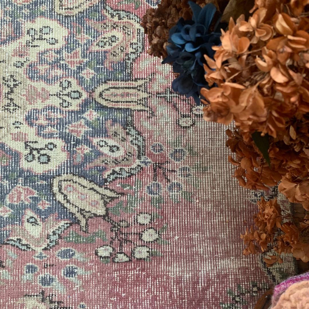 ペールピンク トルコヴィンテージラグ 215×116 メダリオン