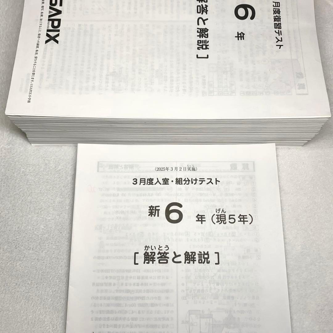 サピックス 6年 フルセット 3月 入室組分け テスト 2025年間テスト 5年