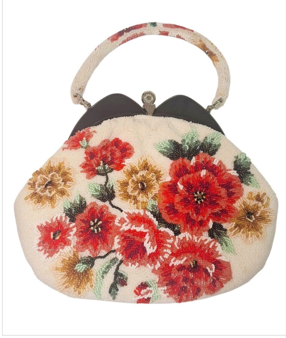 ビーズバッグ 手刺繍 総柄 花柄 総ビーズバッグ 和装