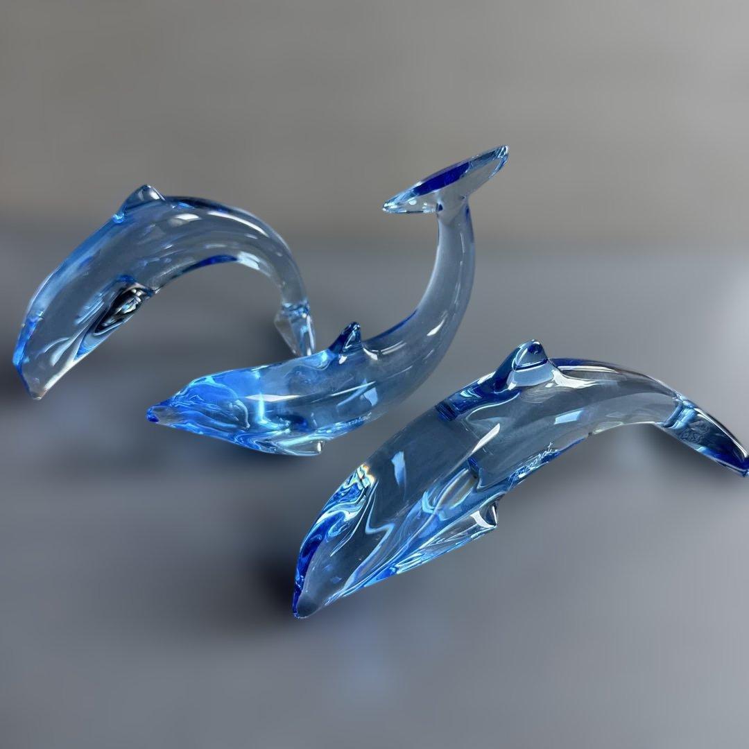 Baccarat 青色ガラス製イルカの彫刻 Baccarat 青色ガラス製イルカの彫刻 Baccarat 青色ガラス製イルカの