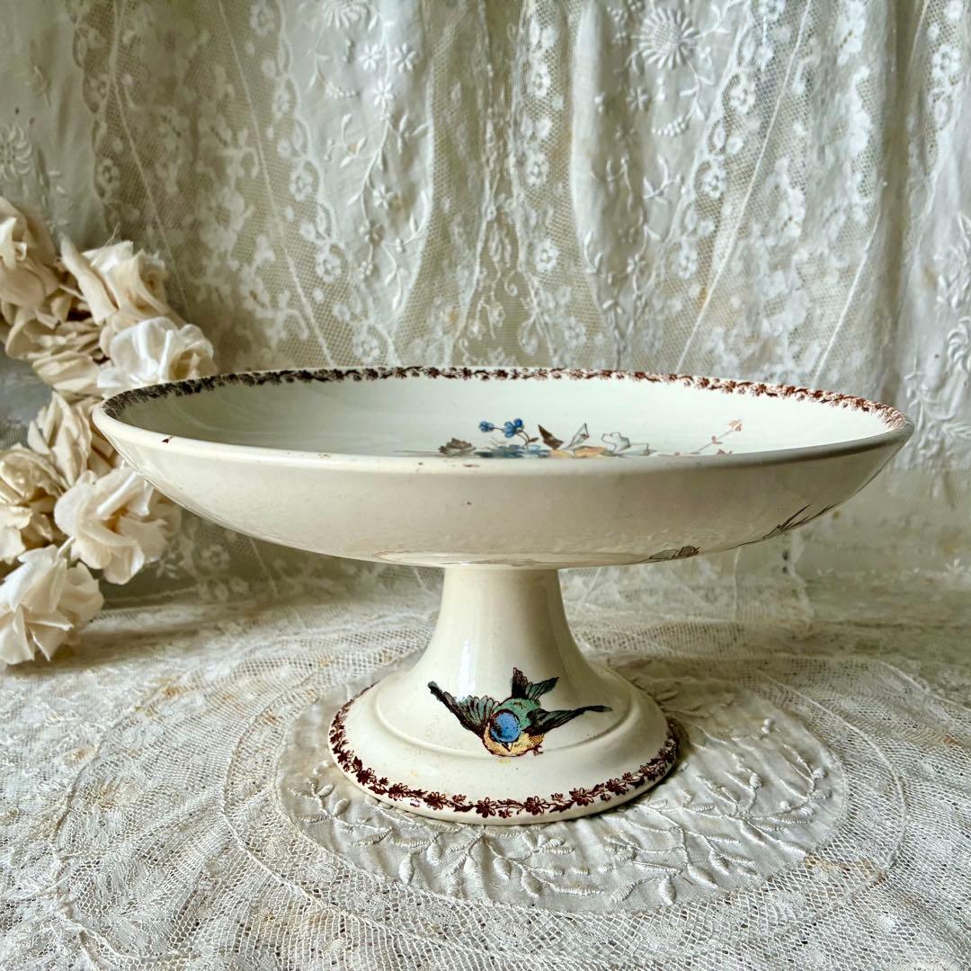 エミールブルジョワ 手彩色花鳥柄コンポティエ コンポートフランス