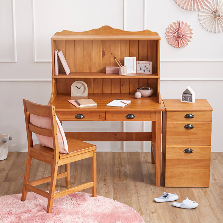 アンティーク調がおしゃれな学習机3点セット(ライトブラウン)ワゴン