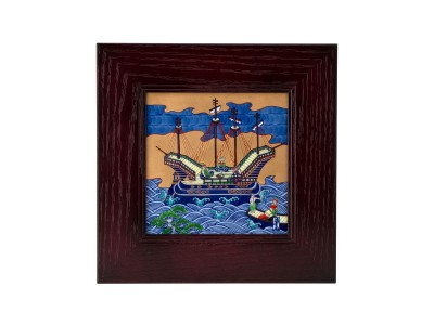 源右衛門窯 染錦和蘭交易図 陶額 / げんえもんがま 染錦和蘭交易図 陶