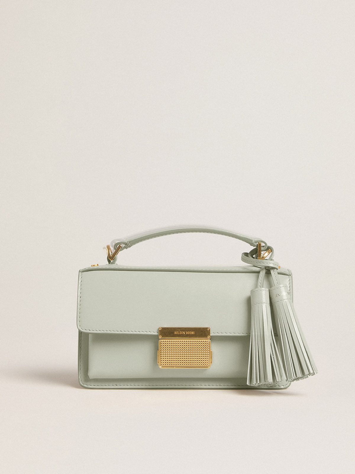 Small Venezia Bag in pelle palmellato grigio minerale e dettagli oro